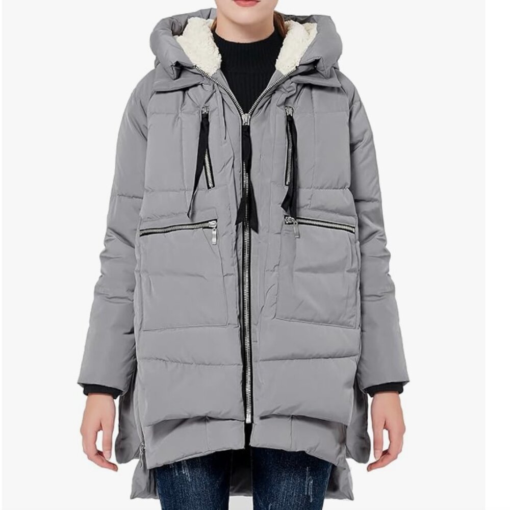 Women's Hooded Gray Puffer Coat